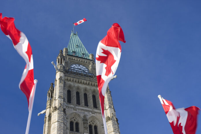 Parliament of Canada, Peace Tower, Canadian Flags